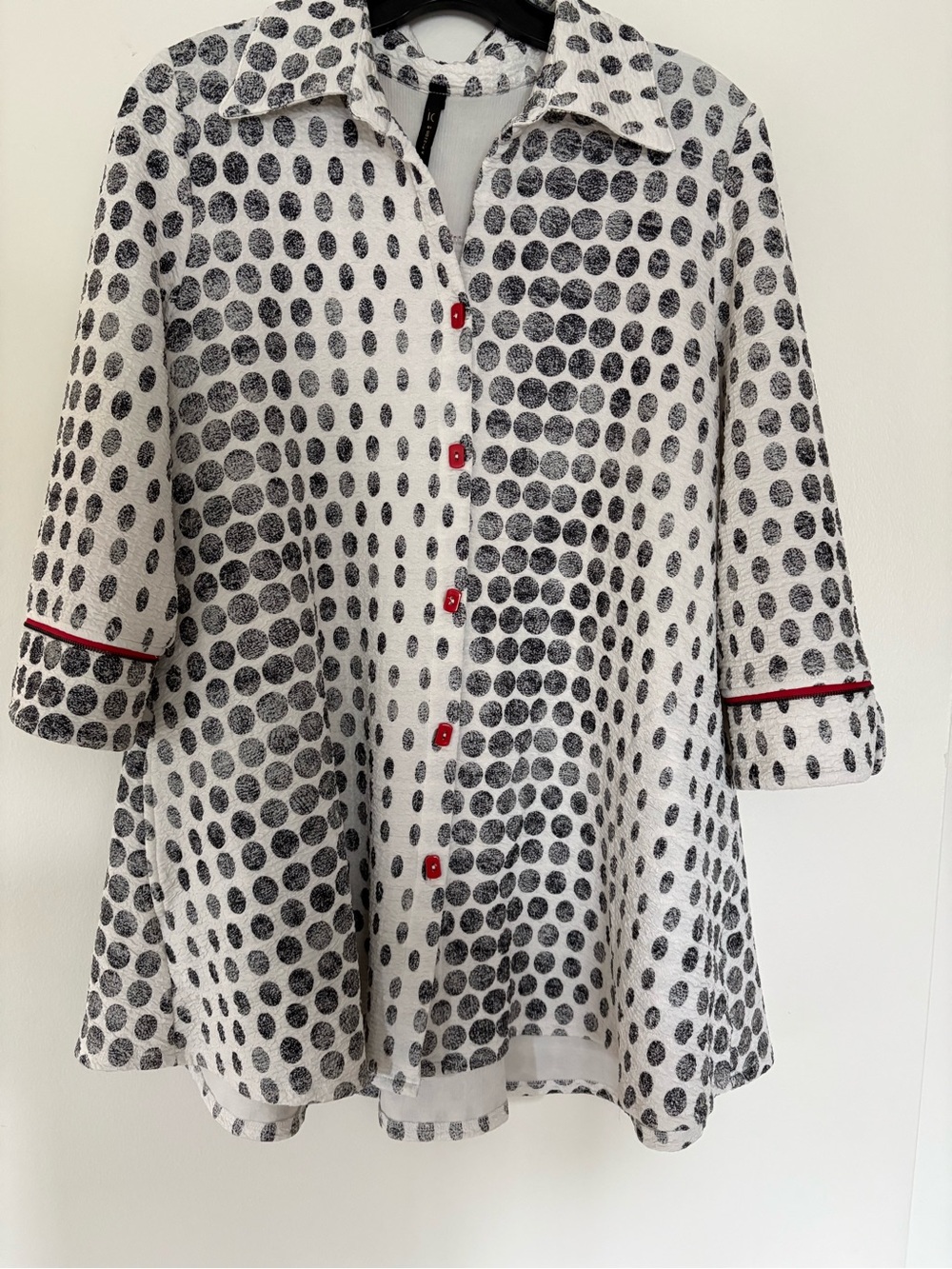 Polka Dot Button-Front Swing Top with Red Accents